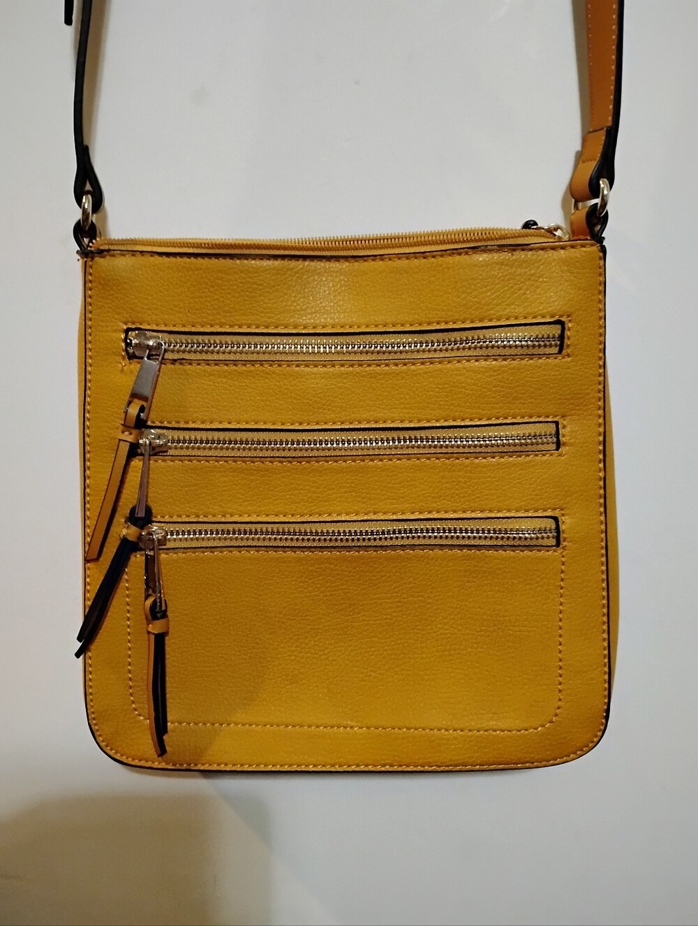 APT.9 Yellow Crossbody Bag with Triple Zip Front & Inner Pockets Manmade Leather
